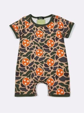 Kids Camo Star-Print Short Sleeve Bodysuit - Olive/Orange